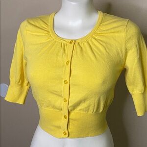 TAKE OUT Yellow Sun Button front retro Cropped cardigan sweater top M